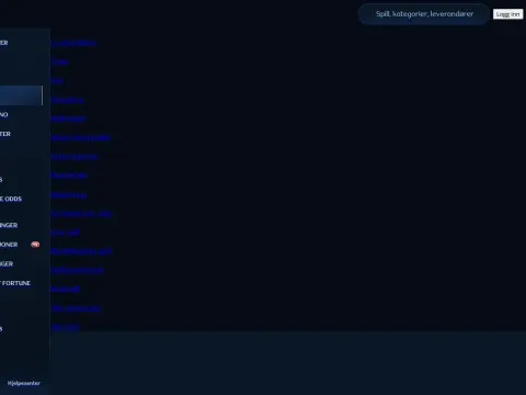 Spill-lobbyen hos Millioner Casino på desktop som laster uten stil, med en liste av understrekede kategorilenker ved siden av menyen.