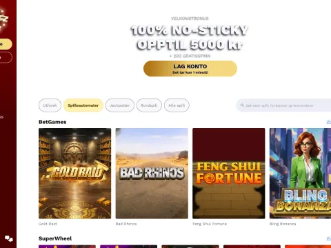 Spillobbyen hos Shotz Casino med fanen Spilleautomater valgt og en BetGames-rad med Gold Raid, Bad Rhinos, Feng Shui Fortune og Bling Bonanza.