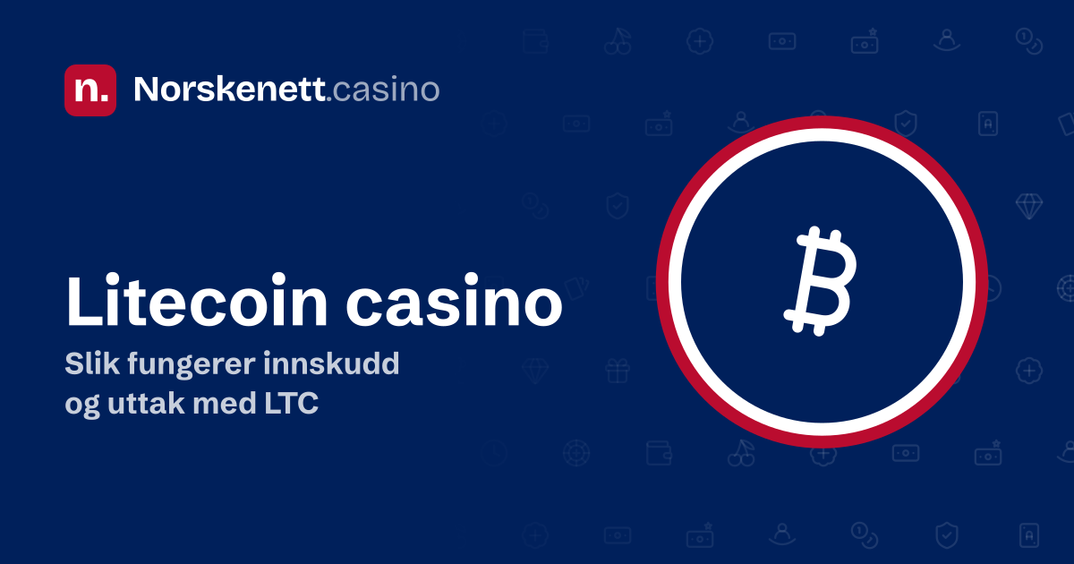 Litecoin casino: banner fra Norskenett.casino med bitcoin-tegnet i en rød, hvit og blå ring og teksten «Slik fungerer innskudd og uttak med LTC»