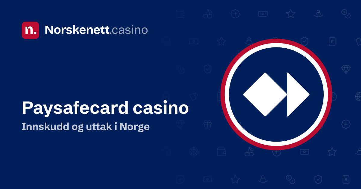 Paysafecard casino: banner fra Norskenett.casino med Paysafecard-logoen i en rød, hvit og blå ring og teksten «Innskudd og uttak i Norge»