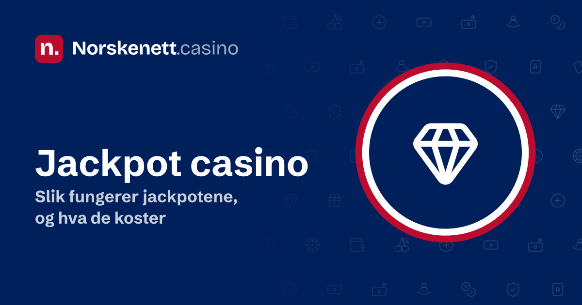 Jackpot casino: banner fra Norskenett.casino med en edelsten i en rød, hvit og blå ring og teksten «Slik fungerer jackpotene, og hva de koster»