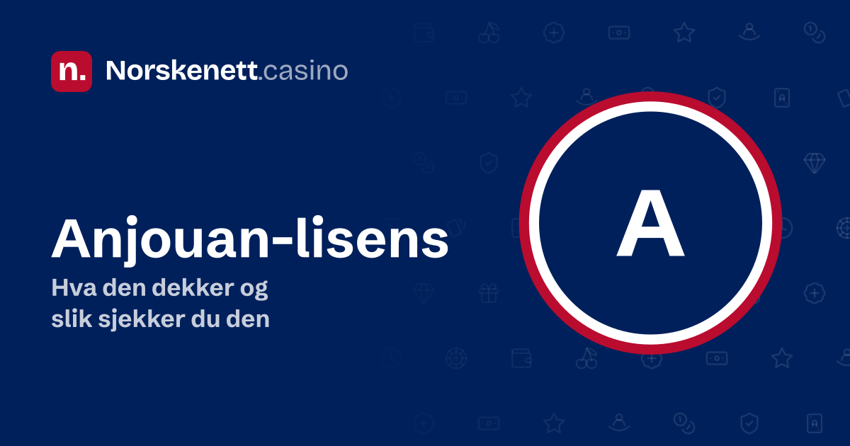 Anjouan-lisens: banner fra Norskenett.casino med bokstaven A i en rød, hvit og blå ring og teksten «Hva den dekker og slik sjekker du den»